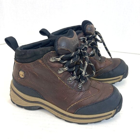 Timberland Hiking Boots Toddler Sz 10.5 Brown Black Leather Lace-Up Boots 22813M - Picture 1 of 12